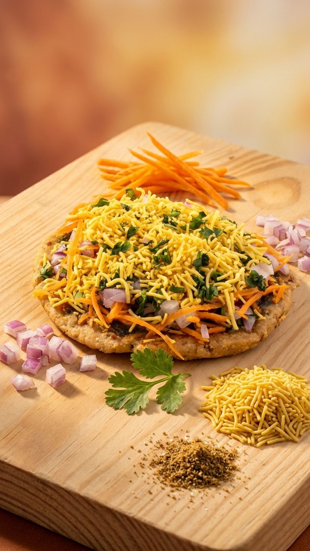 Crispy Nippat Masala topped with fresh sev, onions, and carrots at Chetty's Corner Bangalore